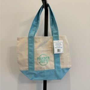 Trader Joe's Pastel Blue Spring Mini Canvas Tote Summer New Casual Girly